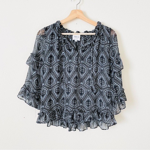 MISA Los Angeles XS blue paisley chiffon blouse - Picture 1 of 6
